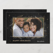 Black Gold Botanical Sparkle Photo Holiday Card