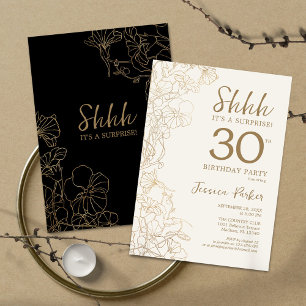 Black Gold Botanical Surprise 30th Birthday Invitation