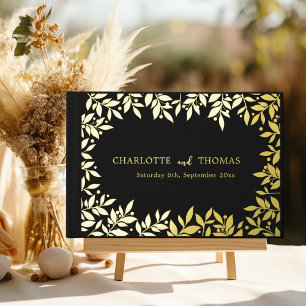 Black gold botanical wedding foil guest book