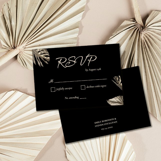 Black & Gold Botanical Wedding RSVP Card (Creator Uploaded)