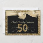 Black Gold Bow 50th Woman&#39;s Birthday Invitation at Zazzle