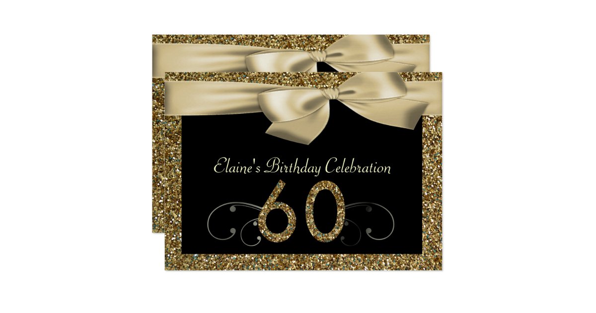 Black Gold Bow 60th Woman's Birthday Invitation | Zazzle