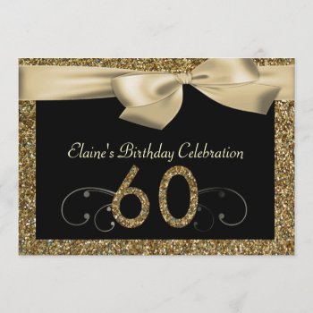 Black Gold Bow 60th Woman's Birthday Invitation by CleanGreenDesigns at Zazzle