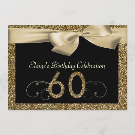 Black Gold Bow 60th Woman's Birthday Invitation