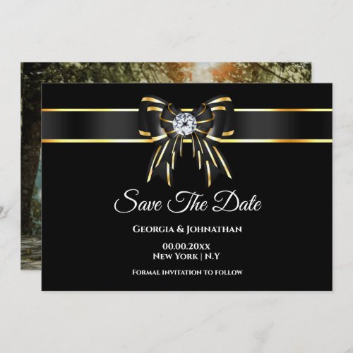 Black gold bow diamond DIY photo  Save The Date