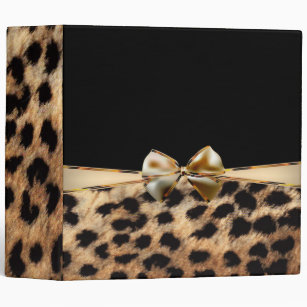 Black & Gold Bow Leopard Cheetah Animal Print 3 Ring Binder