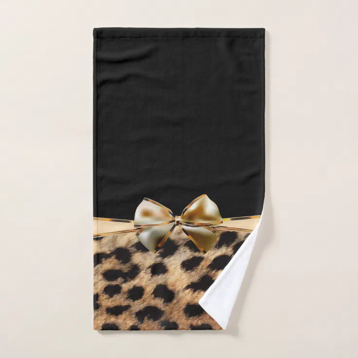 Black & Gold Bow Leopard Cheetah Animal Print Bath Towel Set | Zazzle
