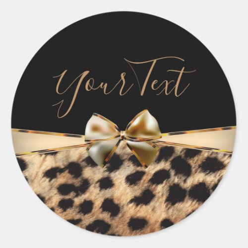 Black Gold Bow Leopard Cheetah Animal Print Favor Classic Round Sticker
