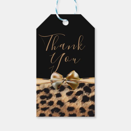 Black Gold Bow Leopard Cheetah Animal Print Favor Gift Tags