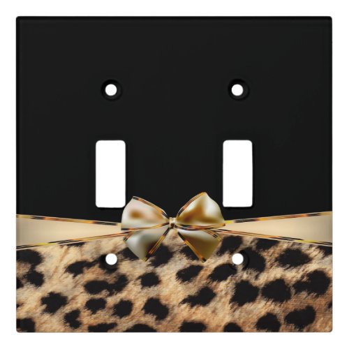 Black  Gold Bow Leopard Cheetah Animal Print Light Switch Cover