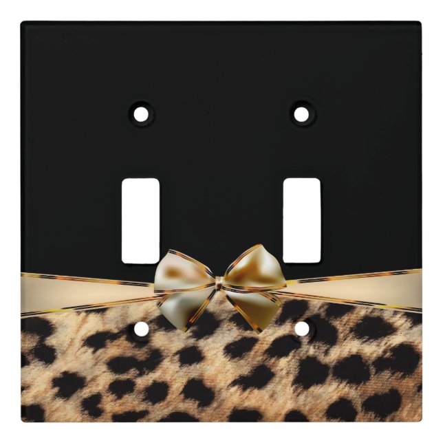 Black & Gold Bow Leopard Cheetah Animal Print Light Switch Cover (Front)