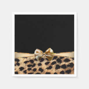 Black & Gold Bow Leopard Cheetah Animal Print Paper Napkins