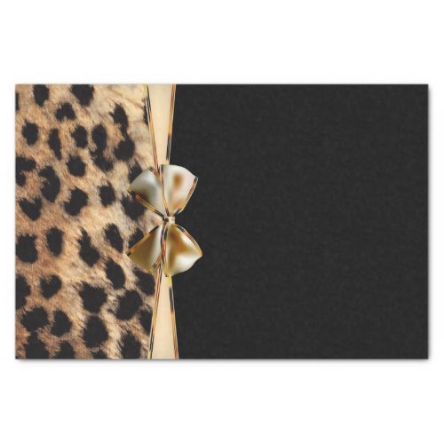 Black  Gold Bow Leopard Cheetah Animal Print Tissue Paper