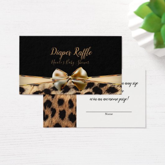 Black Gold Bow Leopard Cheetah Baby Shower Raffle (Desk)