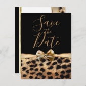 Black Gold Bow Leopard Cheetah Print Save the Date Announcement Postcard (Front/Back)