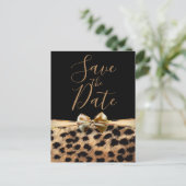 Black Gold Bow Leopard Cheetah Print Save the Date Announcement Postcard (Standing Front)