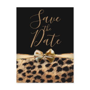Black Gold Bow Leopard Cheetah Print Save the Date Announcement Postcard