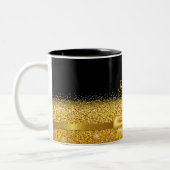 Black gold bow name elegant script Two-Tone coffee mug (Left)