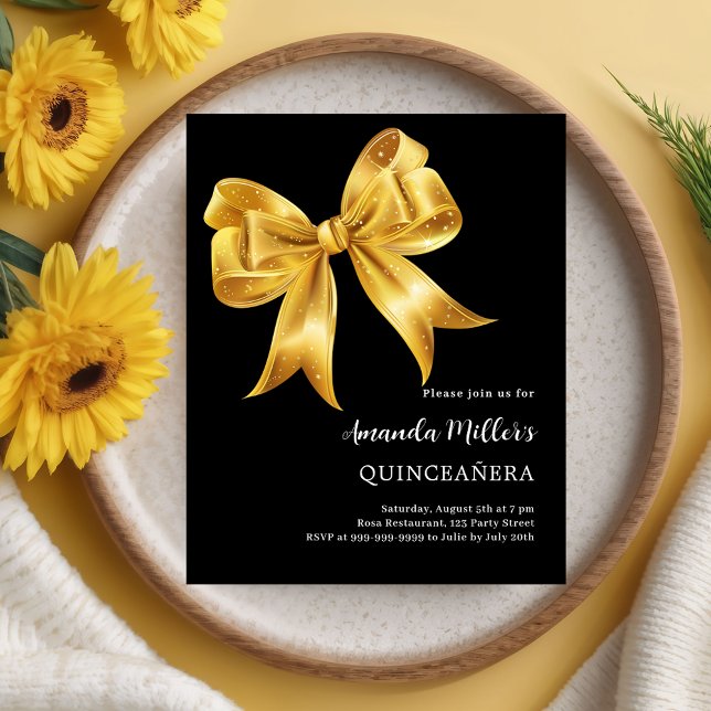 Black gold bow Quinceanera invitation (Creator Uploaded)