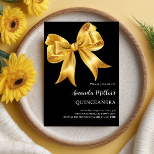 Black gold bow Quinceanera Invitation