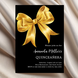 Black gold bow Quinceanera luxury Invitation