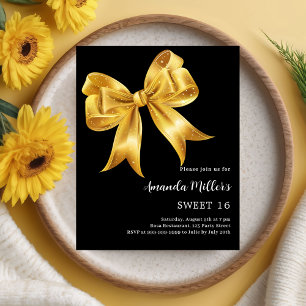 Black gold bow Sweet 16 invitation