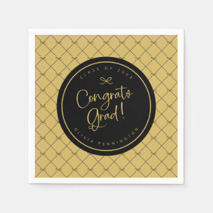 Black Gold Bows Congrats Grad Graduation Party Napkins