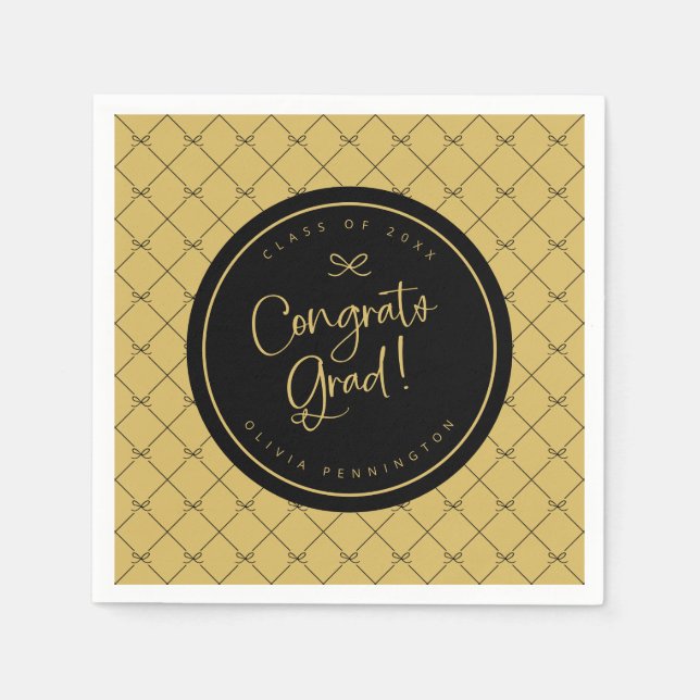 Black Gold Bows Congrats Grad Graduation Party Napkins (Front)