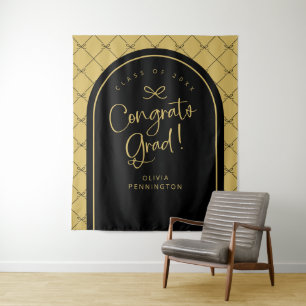 Black Gold Bows Congrats Grad Photo Backdrop