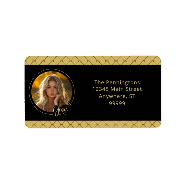 Black Gold Bows Photo Grad Graduation Label (Front)