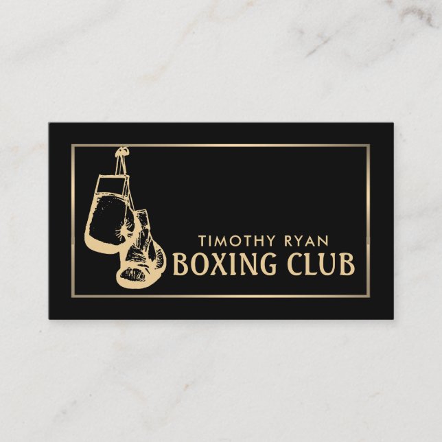 Black & Gold Boxing Gloves, Boxer, Boxing Trainer Business Card (Front)