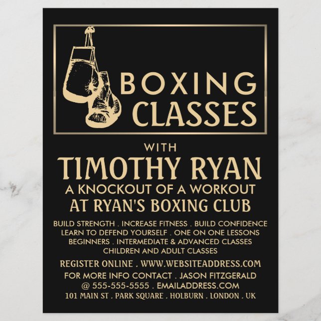 Black & Gold Boxing Gloves, Boxing Class Advert Flyer (Front)