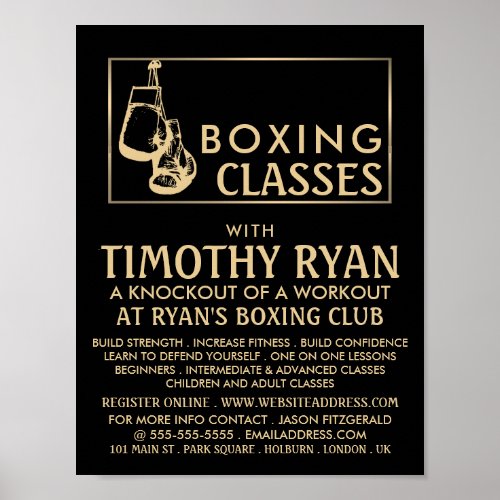Black  Gold Boxing Gloves Boxing Class Advert Poster