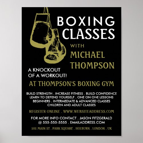 Black  Gold Boxing Gloves Boxing Class Advert Poster
