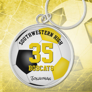 black gold boys girls name jersey number soccer keychain