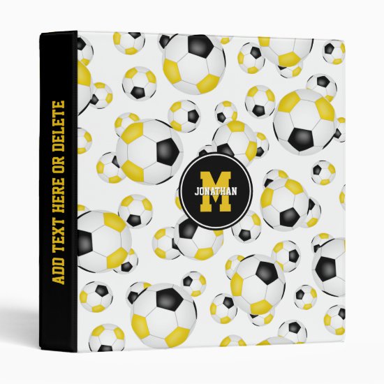 black gold boys girls school colors soccer ball 3 ring binder