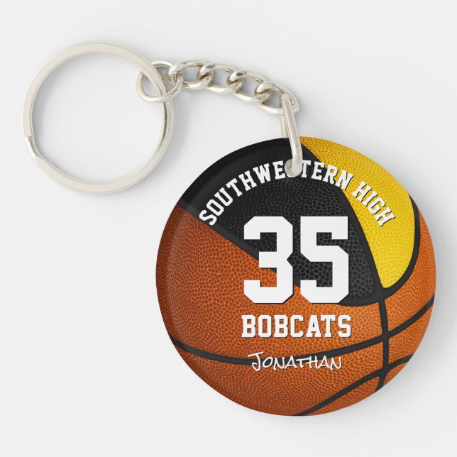 black gold boys girls sports team name basketball  keychain (Front)