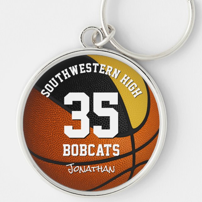 black gold boys girls sports team name basketball keychain (Front)