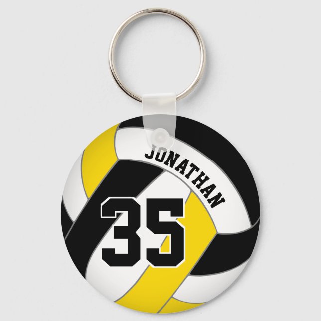 black gold boys jersey number volleyball keychain (Front)