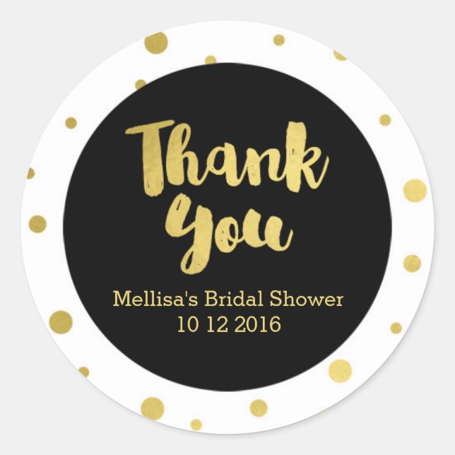 Black Gold Bridal Shower Thank You Favor Sticker (Front)