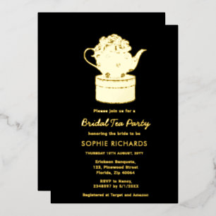 Black Gold Bridal Tea Party Foil Invitation