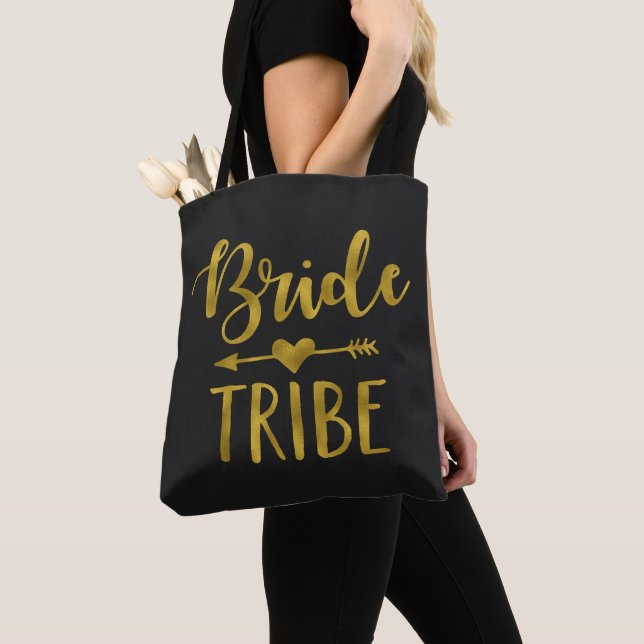 Black Gold Bride Tribe Bachelorette Party Favor Tote Bag (Close Up)