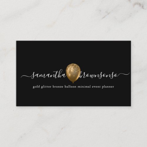 Black Gold bronze balloon minimal planner Business Card