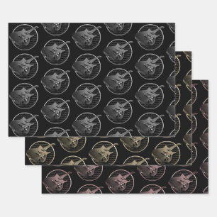 Black Gold Bronze Electric Guitars Wrapping Paper Sheets