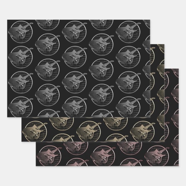 Black Gold Bronze Electric Guitars Wrapping Paper Sheets (Set)