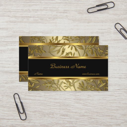 Customizable Black Gold Bronze Floral Elegant Business Card