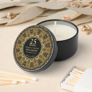 Black Gold Bronze Tribal Mandala Personalized  Mini Candle Favors