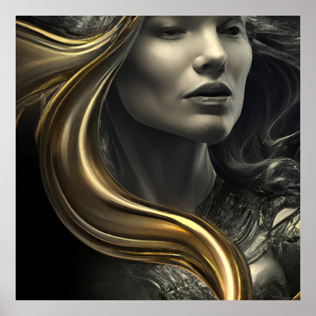 Black gold bronze women statue fantasy face poster (Front)
