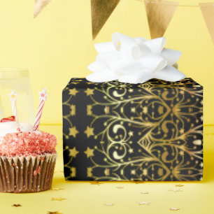 Black Gold Brown Elegant Chic Stars Pattern Wrapping Paper