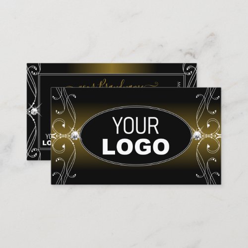 Black Gold Brown Ornate Sparkle Diamonds with Logo Business Card